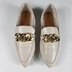 Madden Girl Womens Loafers 8 Cream Gold Chain Pointed Toe Slip On Flat Lux Chic